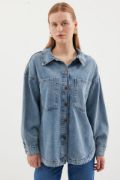 0694 Çift Cepli Oversize Denim Ceket - Buz Mavi resmi
